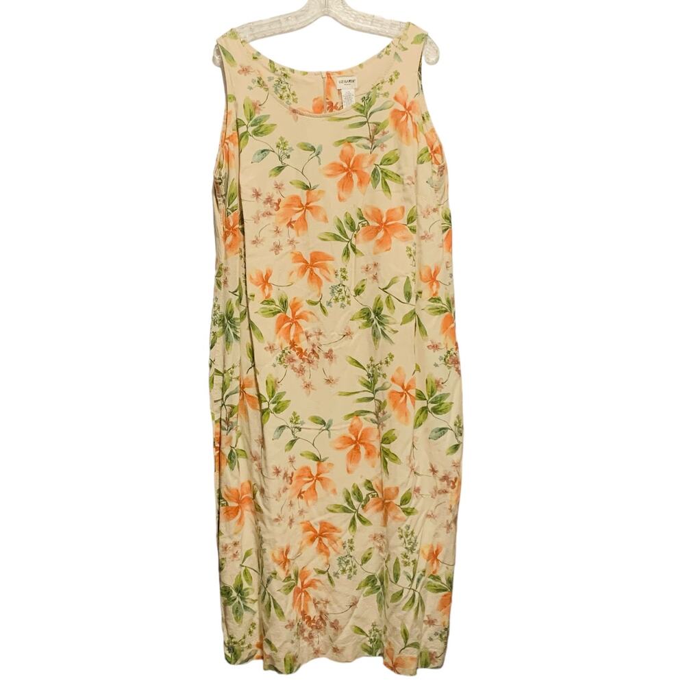 Tropical Dress Linen Rayon Women's 20W Sleeveless Midi Shift Floral Liz Baker